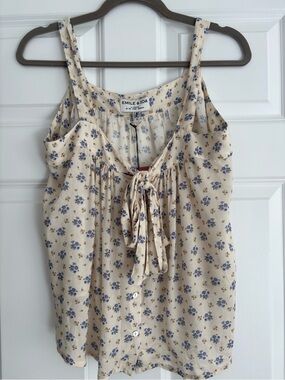 Emile et Ida Cream Floral Tie-Neck Tank